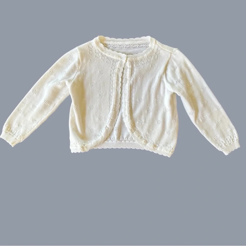 White Cotton Fashion Cardigan Knit Sweater Toddler Girl 2T